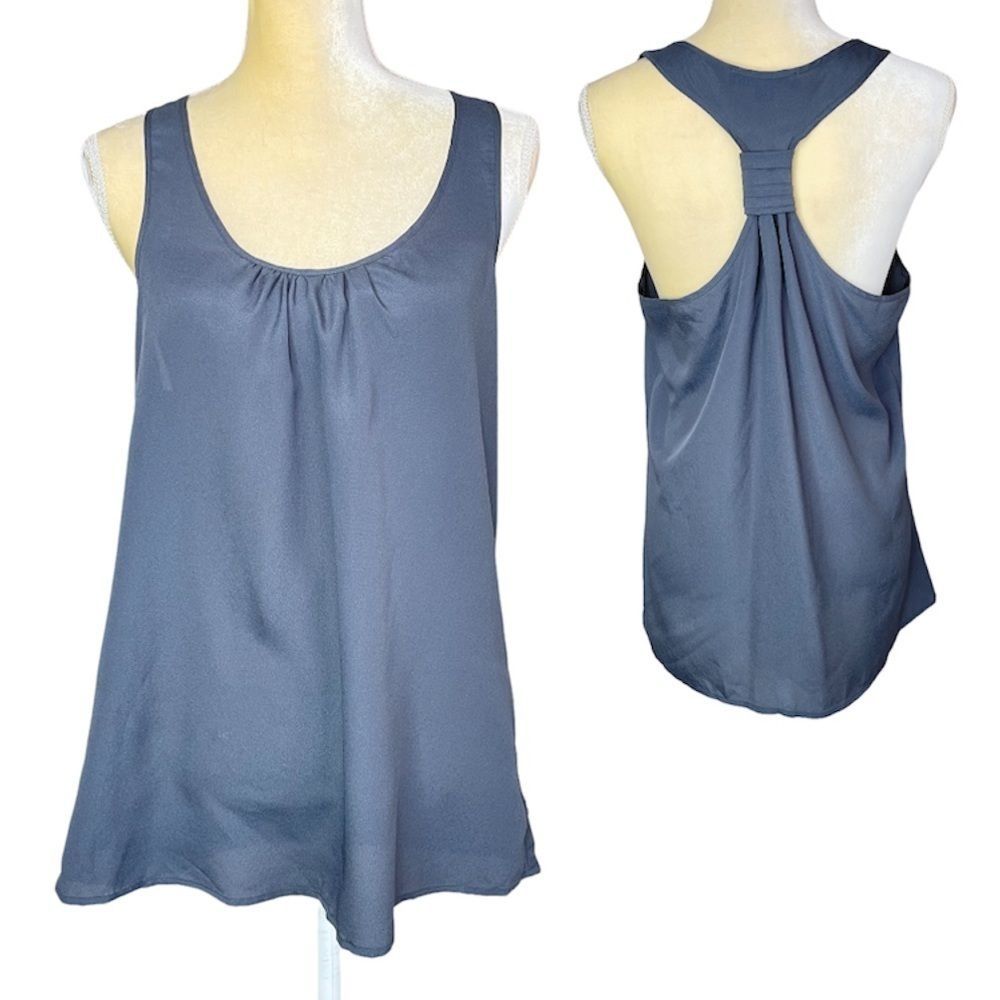 Women Tank Top Large Gray Racerback Pleated